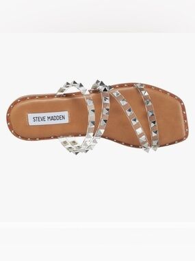 Steve Madden Clear Pyramid Stud Slide Sandal - Silver/Tan